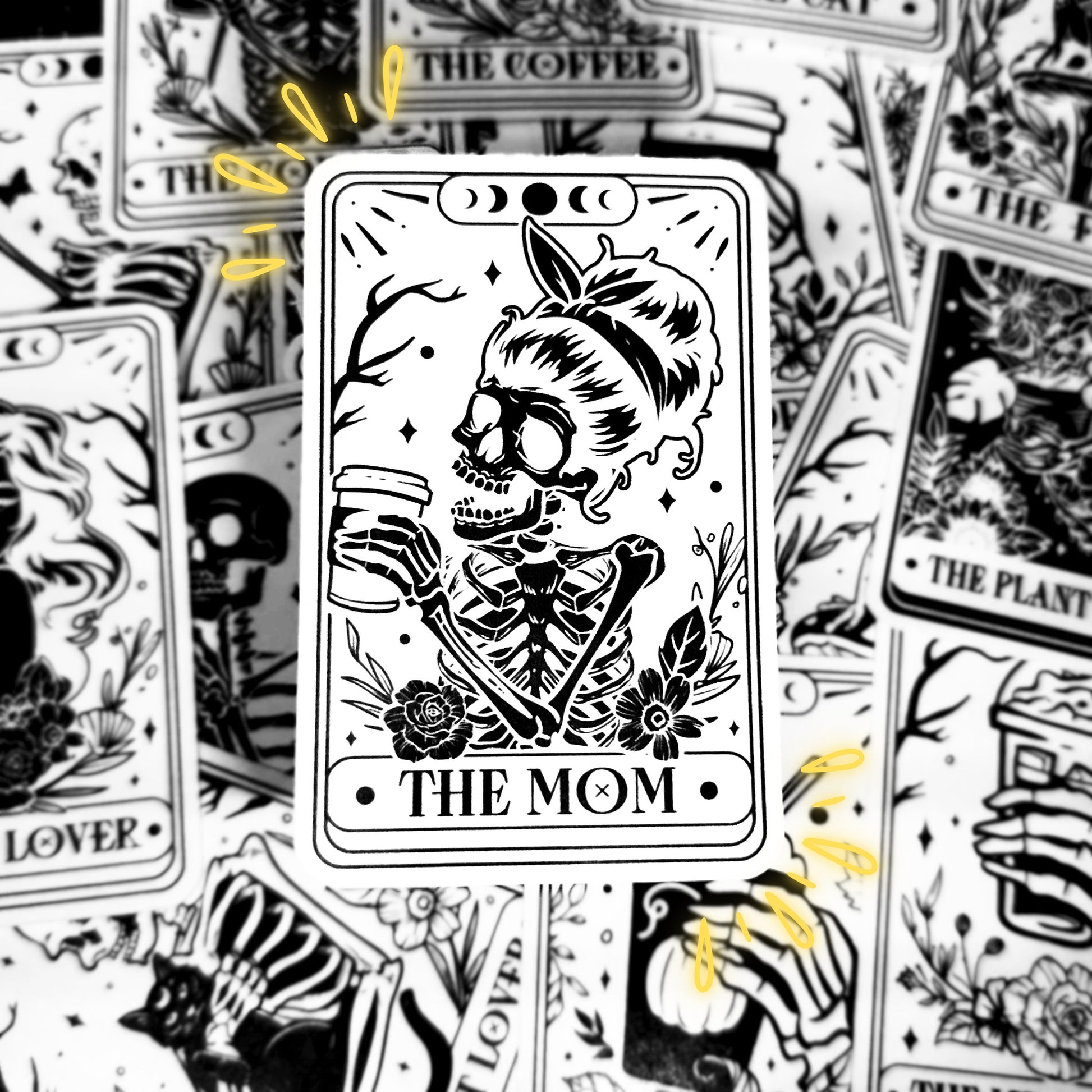 The Mom tarot card vinyl sticker - black and white waterproof spooky funny decoration for laptop, kindle, tablet, water bottle and more!