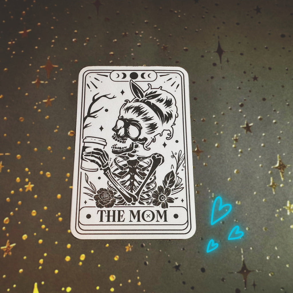 The Mom tarot card vinyl sticker - black and white waterproof spooky funny decoration for laptop, kindle, tablet, water bottle and more!