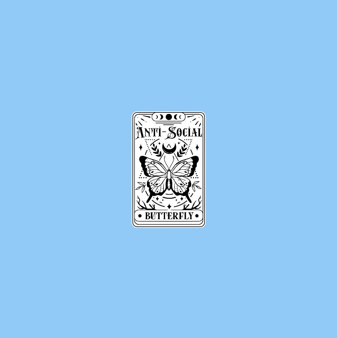 Anti Social Butterfly tarot card sticker -black 'n white waterproof spooky decoration for laptop kindle tablet phone wall car