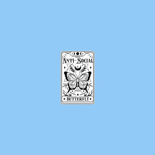 Anti Social Butterfly tarot card sticker -black 'n white waterproof spooky decoration for laptop kindle tablet phone wall car