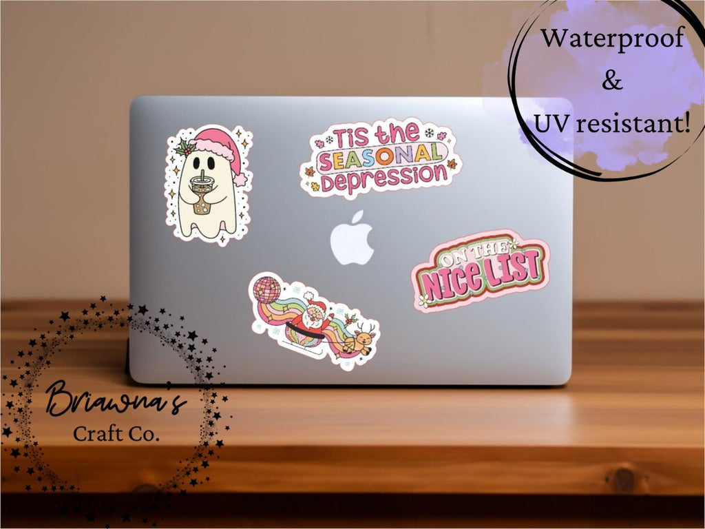 Christmas sticker! Iced coffee santa ghost waterproof vinyl sticker - sarcastic decoration for kindle laptop phone water bottle & more!