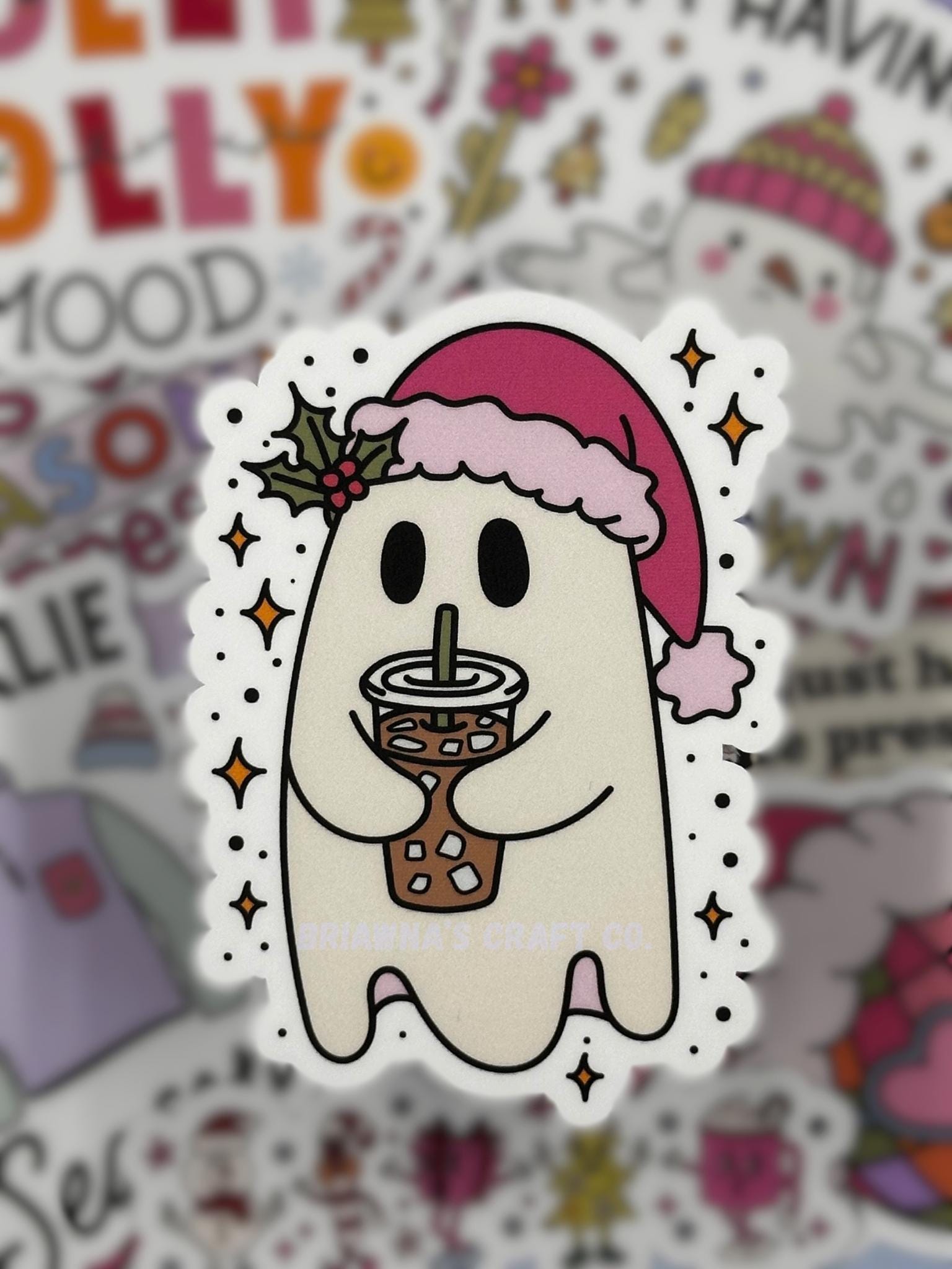 Christmas sticker! Iced coffee santa ghost waterproof vinyl sticker - sarcastic decoration for kindle laptop phone water bottle & more!