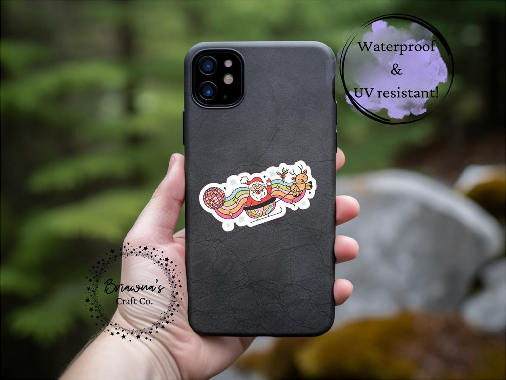 Christmas sticker! Retro santa sleigh waterproof vinyl sticker  - funny sarcastic decoration for kindle laptop phone water bottle & more!