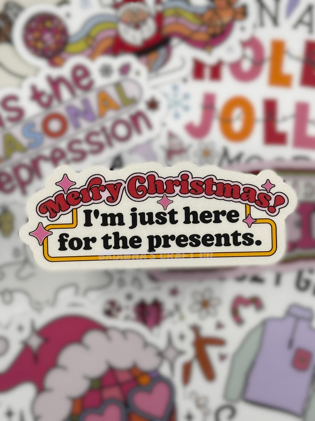 Christmas sticker! I'm just here for the presents waterproof vinyl sticker -funny sarcastic decoration for kindle laptop water bottle & more
