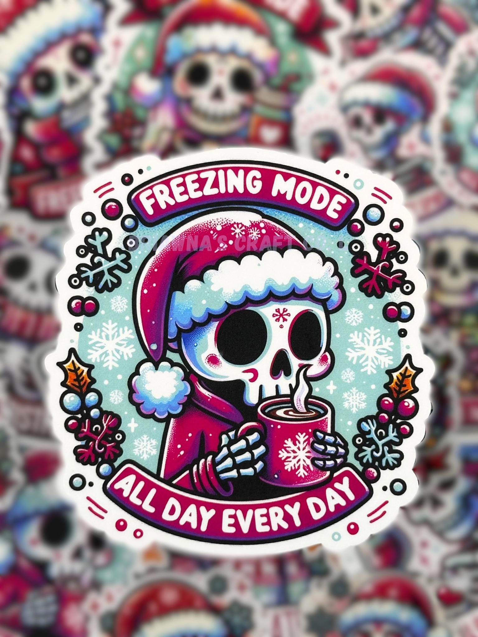 Christmas sticker! Freezing mode all day everyday waterproof vinyl sticker - sarcastic decoration for kindle laptop water bottle & more!