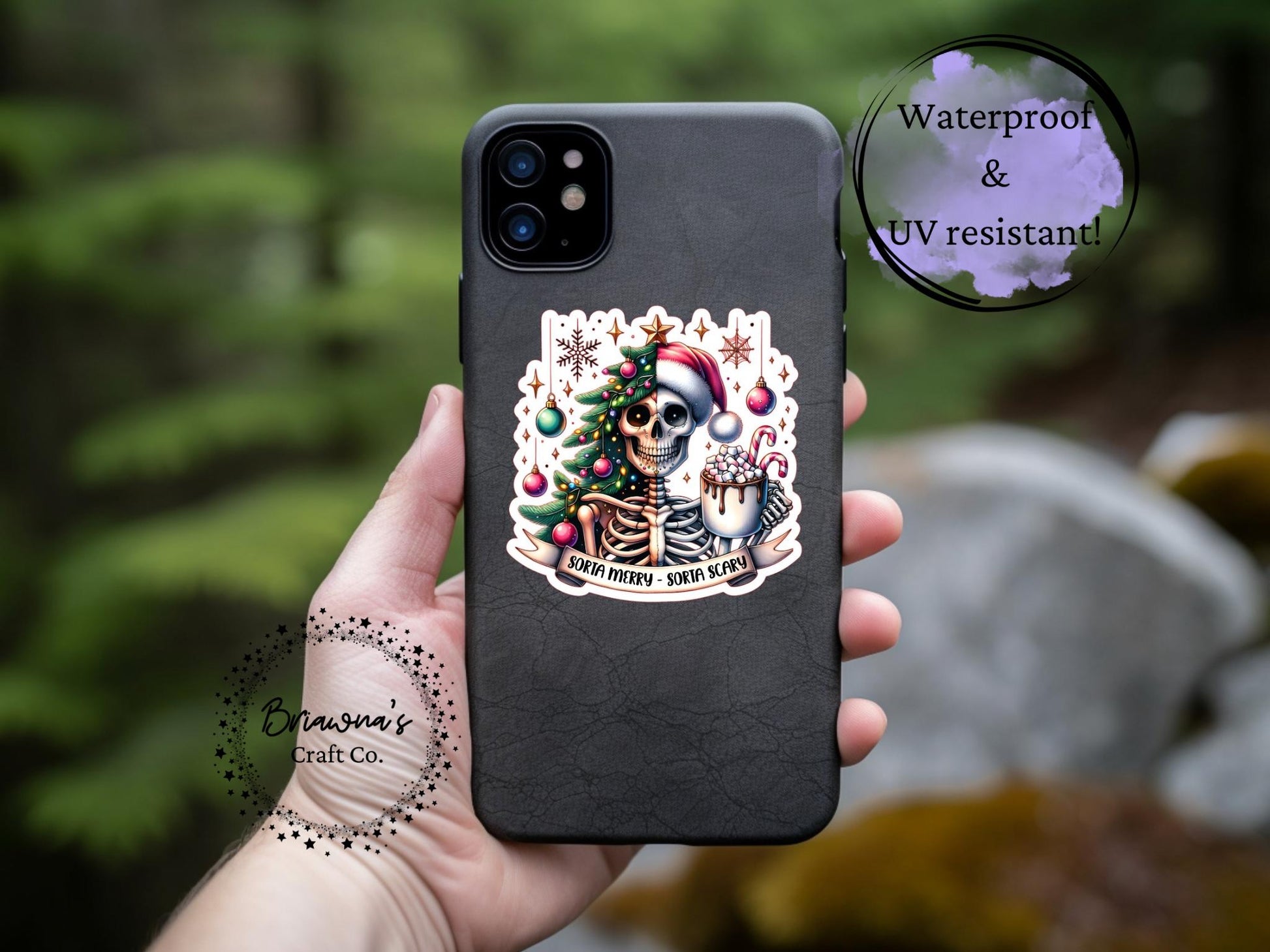 Waterproof Vinyl Sticker - "Sorta Merry - Sorta Scary" funny Christmas decal stocking stuffer for laptop kindle phone tablet and more!