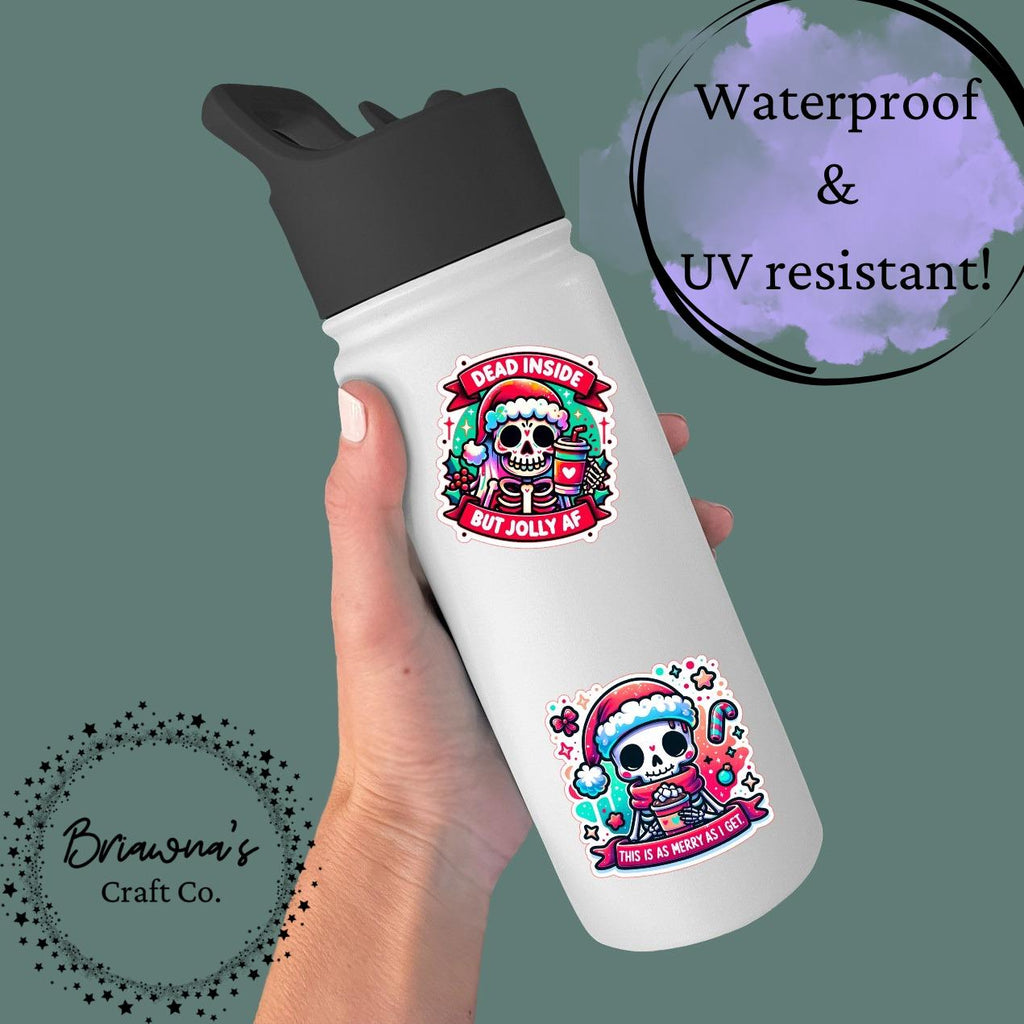 Christmas stickers! Skeleton pack of waterproof vinyl stickers - funny sarcastic decorations for kindle laptop phone water bottle & more!