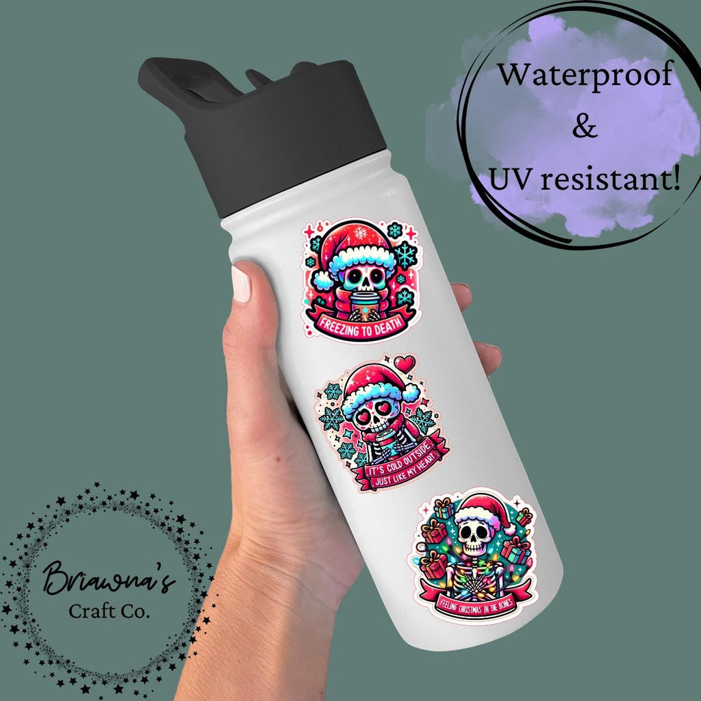 Christmas stickers! Skeleton pack of waterproof vinyl stickers - funny sarcastic decorations for kindle laptop phone water bottle & more!