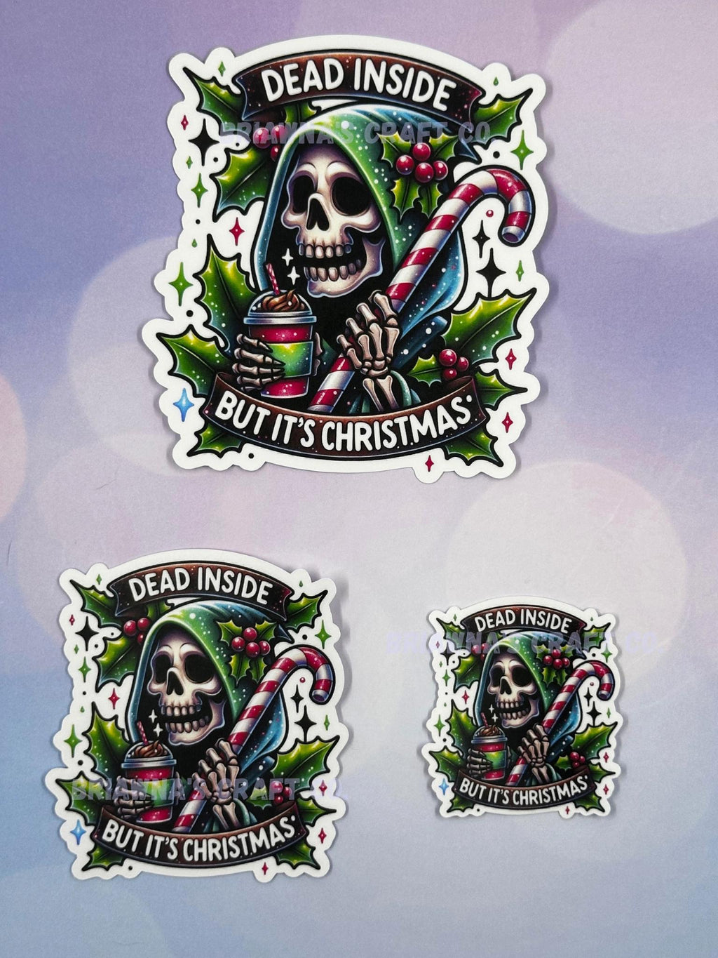 Waterproof Vinyl Sticker - "Dead Inside but It's Christmas" funny Christmas decal stocking stuffer for laptop kindle phone tablet and more!