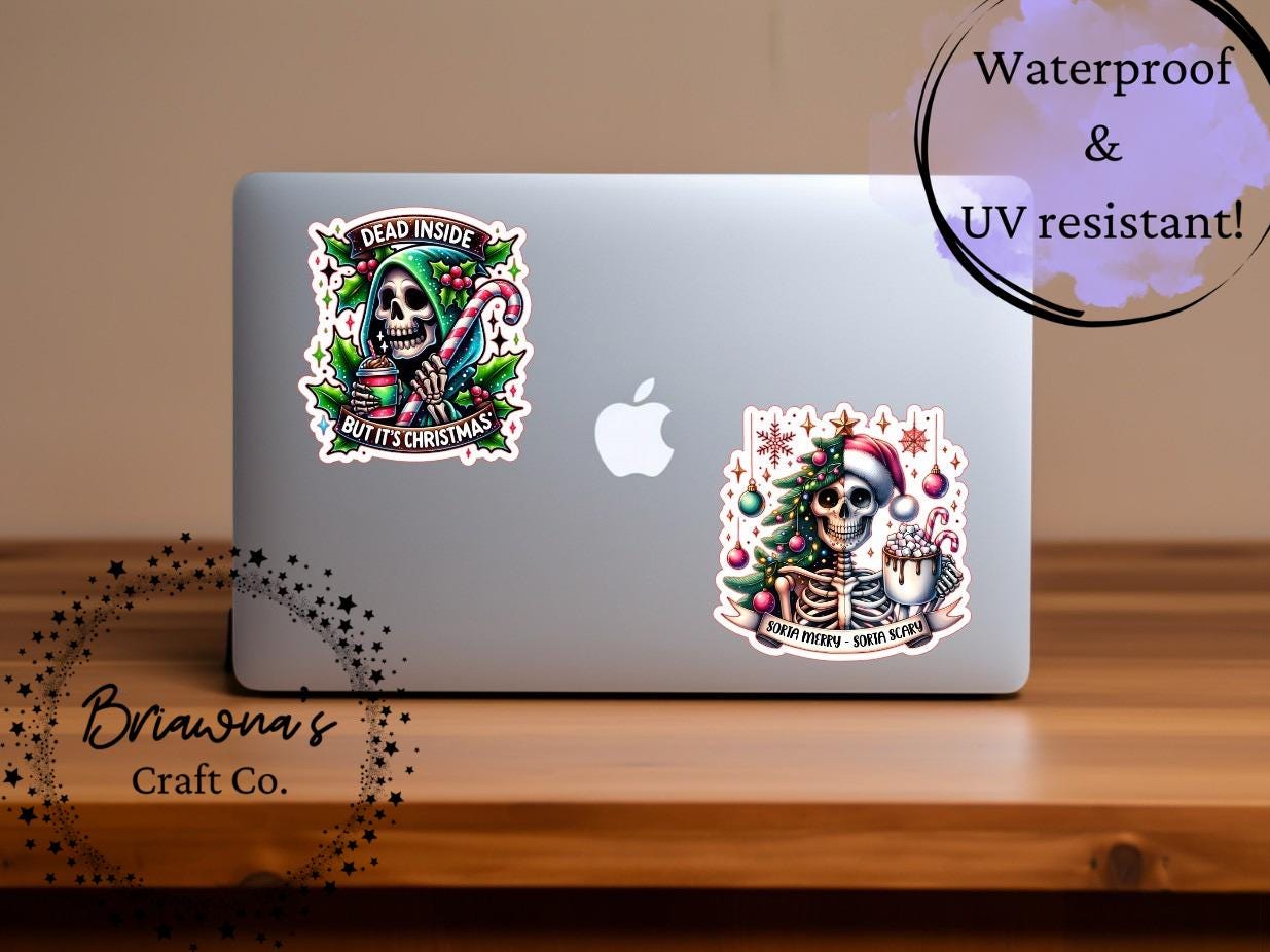 Waterproof Vinyl Sticker - "Dead Inside but It's Christmas" funny Christmas decal stocking stuffer for laptop kindle phone tablet and more!