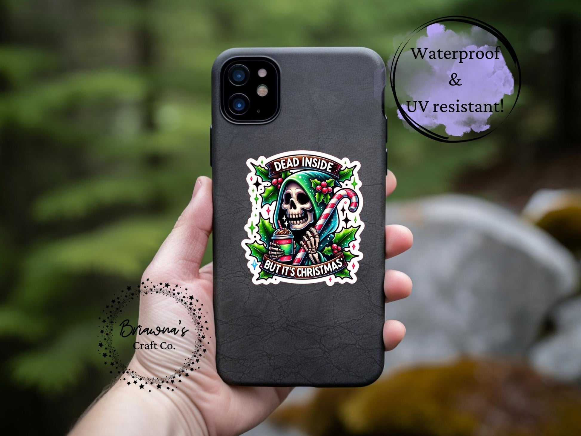Waterproof Vinyl Sticker - "Dead Inside but It's Christmas" funny Christmas decal stocking stuffer for laptop kindle phone tablet and more!
